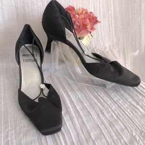 MOOTSIES TOOTSIES size 6 blk dress strappy shoes with wedge heels & rhinestones